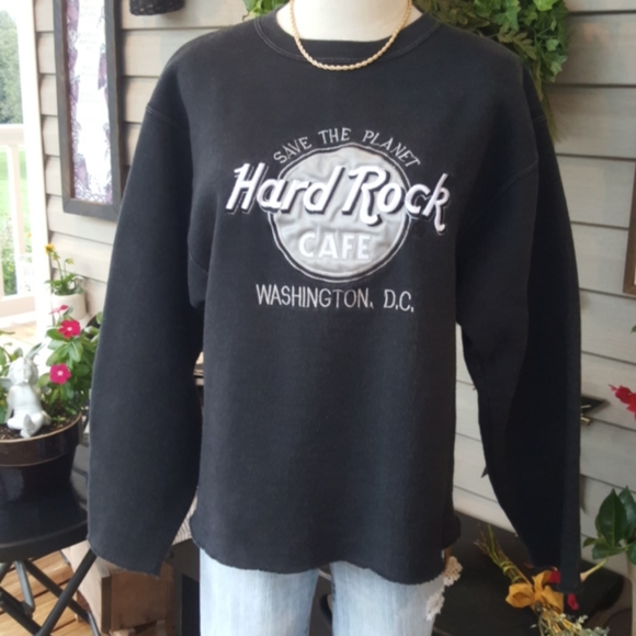 HARD ROCK CAFE ♡ Sweet Vintage Thick Black Washington, DC Cut-Off Sweatshirt S - Picture 3 of 12